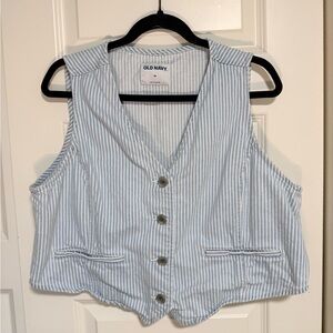 Old Navy Light Blue and White Striped denim vest